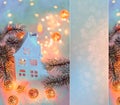 Greeting card Happy New Year and Merry Christmas. House or chalet.  Background of winter decoration for the holiday. Mockup. Royalty Free Stock Photo