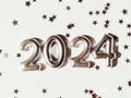 Greeting card - happy new year with numbers 2024 and silver star shape glitter on light background Royalty Free Stock Photo