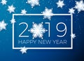 Greeting card Happy New Year 2019. Paper snowflakes on background of text in a white frame. Vector illustration Royalty Free Stock Photo