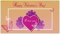 Greeting card happy St. Valentine Day. Red heart with the inscription I LOVE YOU! and delicate purple flowers. Royalty Free Stock Photo