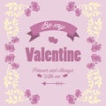 Greeting card happy valentine, with elegant pink and white floral frame. Vector Royalty Free Stock Photo