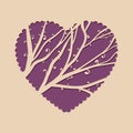 Greeting card with heart and a beautiful tree. Template invitation for laser cutting. Greeting card for cutting plotter. Royalty Free Stock Photo