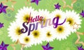 Greeting card Hello spring with stars, flowers. Vector illustration. - Images vectorielles