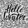Greeting card with Hello Winter text and doodles