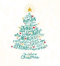 Greeting card with inspiring handwritten words in Christmas tree shape