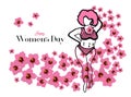 Greeting card International Women`s Day. Girl in a pink bikini. Hibiscus flowers. Spring motives. Happy Women`s Day. illustratio Royalty Free Stock Photo