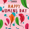 Greeting card for International Women's Day, 8 march, flyer for holidays with flowers and leaves illustrations, wishing