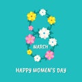 Greeting card for International Womens Day. Text Happy women`s day with flowers Royalty Free Stock Photo