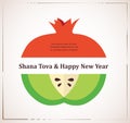 Greeting card for Jewish New Year, rosh hashana, with traditional fruits Royalty Free Stock Photo