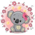 Greeting card Koala with flowers Royalty Free Stock Photo