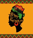 Greeting card for Kwanzaa with African women. Vector illustration. Happy Kwanzaa decorative greeting card. seven kwanzaa