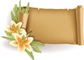 Greeting card with lilies and scroll - horizontal