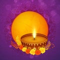 Greeting card with lit lamp for Happy Diwali celebration. Royalty Free Stock Photo