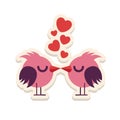 Greeting card love birds kissing happy Valentine Day vector illustration. Pattern design. Flyer or invitation