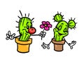 Greeting card love character cactus giving gift flower illustration