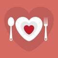 Greeting card love romantic dinner menu happy Valentine Day vector illustration. Pattern design. Flyer or invitation