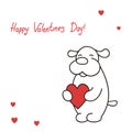 Greeting card Lovely puppy holds heart for the day St. Valentine