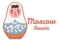 Greeting card with Matryoshka on a white background. Moscow, Russia. Vector graphics