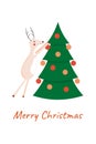 Greeting card Merry Christmas. Cute funny reindeer