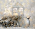 Greeting card Happy New Year and Merry Christmas.Beautiful blurred blue background of winter decoration for the holiday.Soft focus Royalty Free Stock Photo