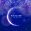 Greeting card merry christmas and happy new year in golden glitter circle on blue shine vector background. Abstract Royalty Free Stock Photo