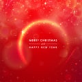 Greeting card merry christmas and happy new year in golden glitter circle on red shine vector background. Abstract Royalty Free Stock Photo