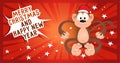 Greeting card Merry Christmas and happy new year with monkey in Royalty Free Stock Photo