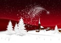 Greeting Card - Merry Christmas and Happy New Year - Village - Abstract Shooting Star