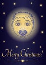 Greeting card Merry Christmas jesus baby. Face of the newborn saint on the background of the starry sky. Vector Royalty Free Stock Photo