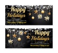 Greeting card merry christmas party poster banner design template on black background. Happy holiday and new year with gift box f Royalty Free Stock Photo