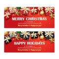 Greeting card merry christmas party poster banner design template on red background. Happy holiday and new year with gift box for Royalty Free Stock Photo