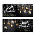 Greeting card merry christmas party poster banner design template on black background. Happy holiday and new year with gift box t Royalty Free Stock Photo