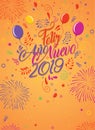 Greeting card with the message: Feliz Ano Nuevo 2019. Card decorated with balloons Royalty Free Stock Photo