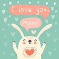 Greeting card for mom with cute rabbit. Royalty Free Stock Photo