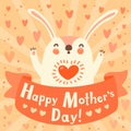 Greeting card for mom with cute rabbit.