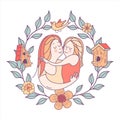 Greeting card mother`s day. The best mom. A pretty mother holds