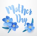 Greeting card for Mother`s day with forget-me-not on white background. Vector floral banner Royalty Free Stock Photo