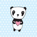 Greeting card for Mother`s Day, Valentine`s Day, birthday with panda and hearts. Hand drawn panda for your design. Royalty Free Stock Photo