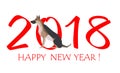 Greeting card for New Year 2018 with sitting Dog German shepherd Royalty Free Stock Photo