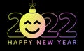 Greeting card for 2022 new year with smiling emoji face that hangs on thread like a christmas toy, ball or bauble. New year Royalty Free Stock Photo
