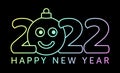 Greeting card for 2022 new year with smiling emoji face that hangs on thread like a christmas toy, ball or bauble. New year Royalty Free Stock Photo