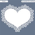 Greeting card with openwork border, paper doily under the cake, template for cutting in the form of heart, valentine card, weddin Royalty Free Stock Photo