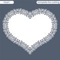 Greeting card with openwork border, paper doily under the cake, template for cutting in the form of heart, valentine card, weddin Royalty Free Stock Photo