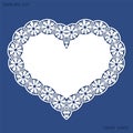 Greeting card with openwork border, paper doily under the cake, template for cutting in the form of heart, valentine card, weddin