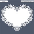 Greeting card with openwork border, paper doily under the cake, template for cutting in the form of heart, valentine card, weddin