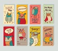 Greeting card owls and signs set.