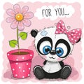 Greeting card Panda girl with flower Royalty Free Stock Photo