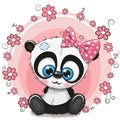 Greeting card Panda girl with flowers Royalty Free Stock Photo