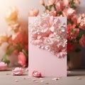 Greeting card with paper beautiful flowers close-up and copy space Royalty Free Stock Photo