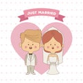 Greeting card pattern of hearts of just married couple bride with collected hair and blonded groom